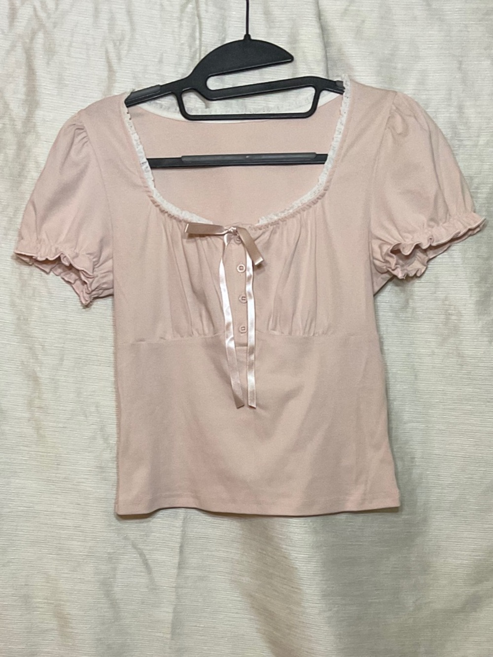 Soft Puff Sleeve Scoop Neck Top - Blush Pink